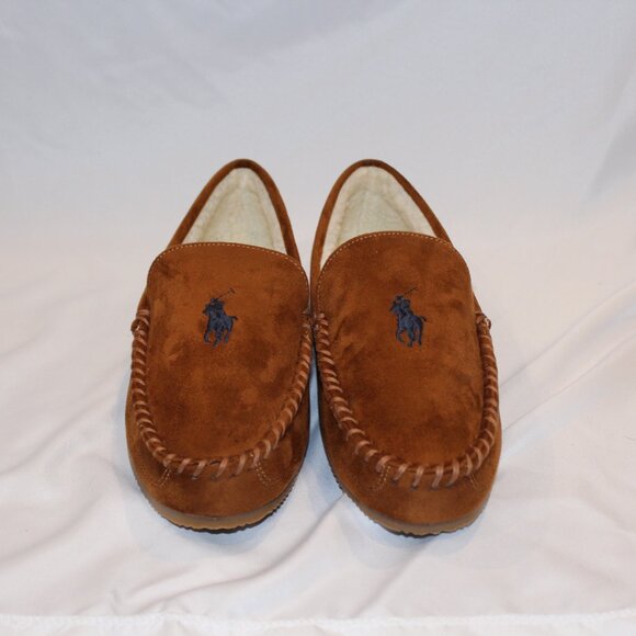 NEW POLO RALPH LAUREN MENS SLIPPERS CHESTNUT‎ - Picture 8 of 10